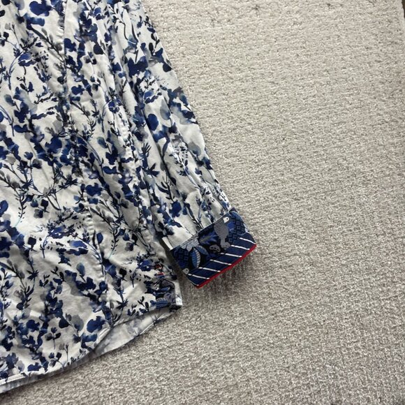 Au Noir Shirt Men Sz 4 Button Up Funky Watercolor Floral Nature AOP Blue Boho - Picture 3 of 13
